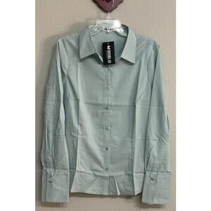 Doublju Women’s XL Mint Green Button-Up Collared Long-Sleeved Blouse NEW! A3002